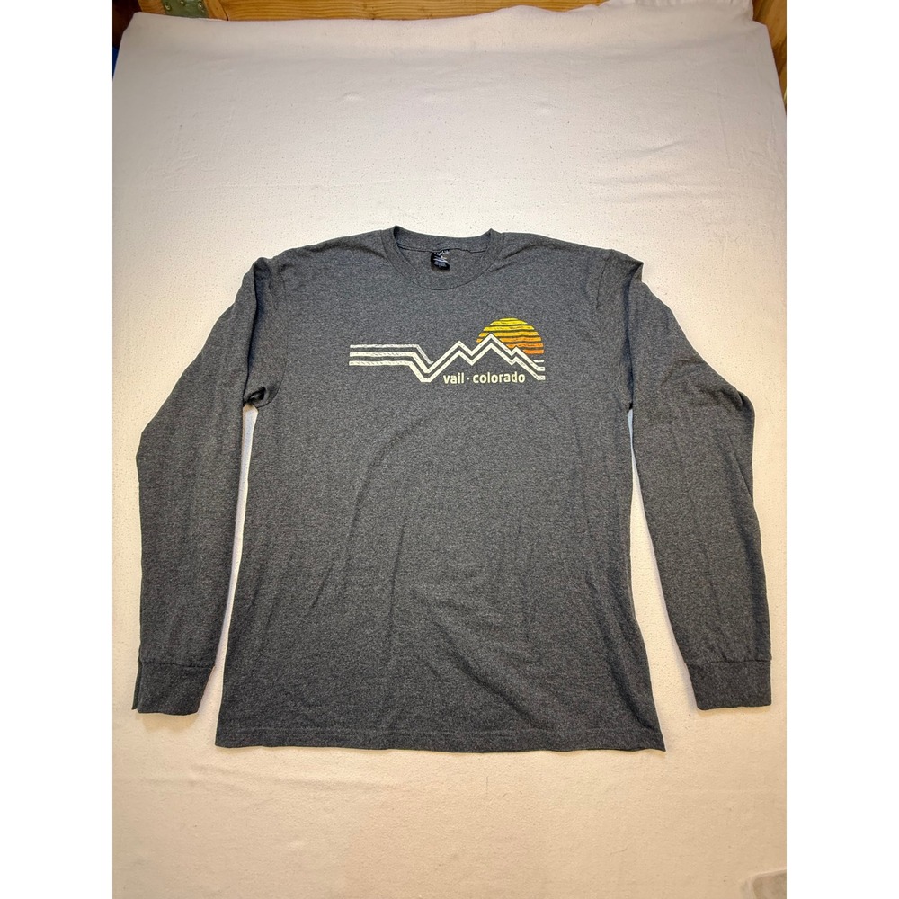 Vail Colorado Long Sleeve‎ Graphic Tee Cotton T-Shirt Mens L Gray